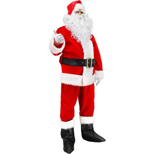 Costum de Moș Crăciun Geplaimir pentru Adulți, Set cu Haină de Catifea Roșie, Căciulă, Perucă și Barbă