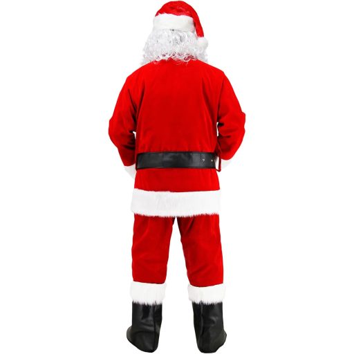 Costum de Moș Crăciun Geplaimir pentru Adulți, Set cu Haină de Catifea Roșie, Căciulă, Perucă și Barbă