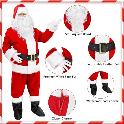 Geplaimir Mikulás Jelmez Felnőtteknek Piros Bársony Ruha Sapka Paróka Szakáll Szett