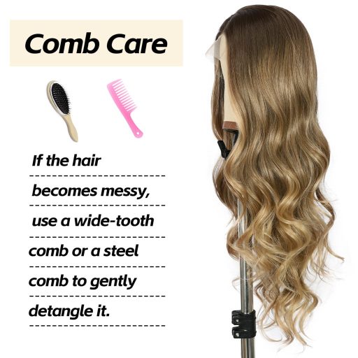 Sapphirewigs Ombre Parochne - Svetlohnedé Vlnité Syntetické Vlasy, 66 cm, Balayage Čipkovaná Parochňa, 150% Hustota, Prirodzený Vzhľad