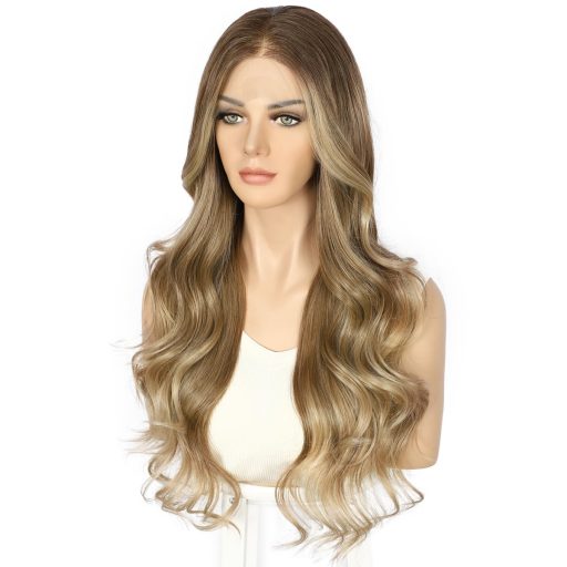 Sapphirewigs Ombre Parókák - Világosbarna Hullámos Műhaj, 66 cm, Balayage Hatású Csipke Első Paróka, 150% Sűrűség, Természetes Megjelenés