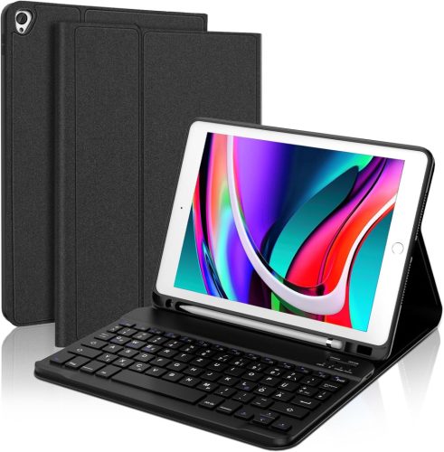 FOGARI Bluetooth Billentyűzetes Tok iPad 10.2/10.5 Készülékekhez - Német QWERTZ, Levehető, Újratölthető, 9/8/7 Generációs, Air 3, Pro 10.5 K