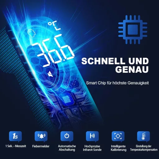 Viproud Érintésmentes Lázmérő - Digitális Infravörös Homloklázmérő Babáknak és Felnőtteknek, 1mp Mérési Idő, Láz Riasztás, 35 Memória, LCD K