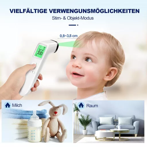 Viproud Érintésmentes Lázmérő - Digitális Infravörös Homloklázmérő Babáknak és Felnőtteknek, 1mp Mérési Idő, Láz Riasztás, 35 Memória, LCD K