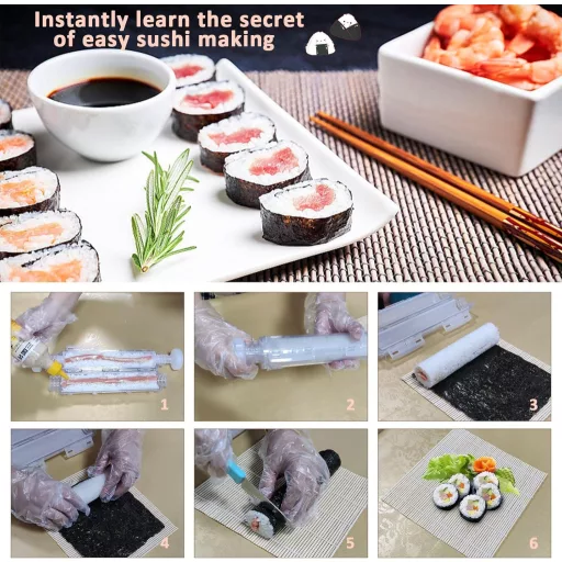 HomeMall Sushi Készítő Szett - Hordozható Sushi Gép Bambusz Mattal
