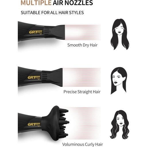 GRT PRO Professzionális Ionos Hajszárító 2400W AC Motor Diffúzorral és Stylizáló Fúvókákkal