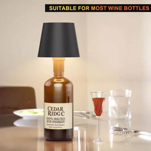 K-Bright LED Fľaša Lampa - Nabíjateľná, Dotykové ovládanie, Stmievateľná Stolná Lampa, 5200 mAh, IP54 Vodotesná, Interiér-Exteriér, 3000K