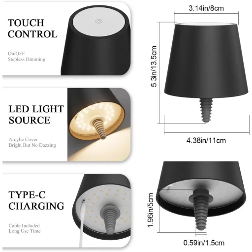 K-Bright LED Palack Lámpa - Tölthető, Érintésvezérelt, Szabályozható Fényerejű Asztali Lámpa, 5200 mAh, IP54 Vízálló, Beltéri-Kültéri, 3000K