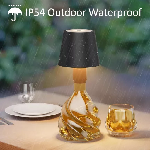 K-Bright LED Palack Lámpa - Tölthető, Érintésvezérelt, Szabályozható Fényerejű Asztali Lámpa, 5200 mAh, IP54 Vízálló, Beltéri-Kültéri, 3000K