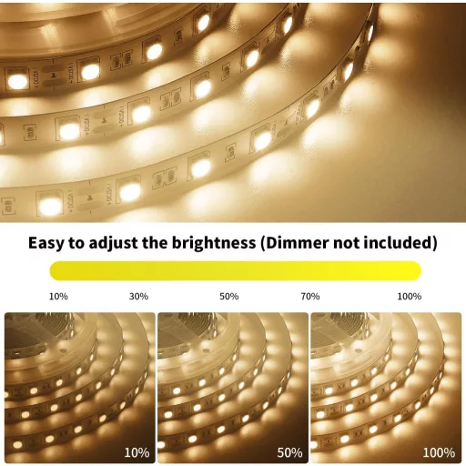 ShineBurky LED pásik 5m teplá biela 12V 300 LED SMD5050 samolepiaci flexibilný do kuchyne TV dekorácia