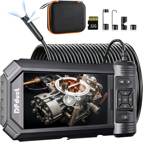 DPduct 10m Endoscop cu Cameră cu Lentilă Dublă, Ecran IPS de 5.0" - Cameră de Inspecție Industrială Impermeabilă IP67 de 7.9mm cu 8+1 LED-uri Reglabile