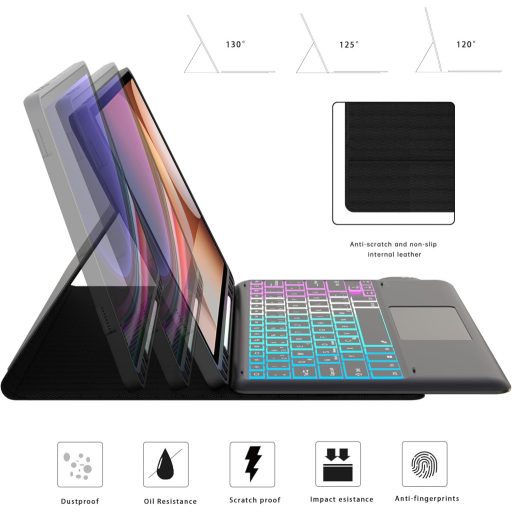 ROOFEI Samsung Galaxy Tab S9+/S10+ futrola s tipkovnicom i touchpadom, bežična QWERTZ, 7 boja LED