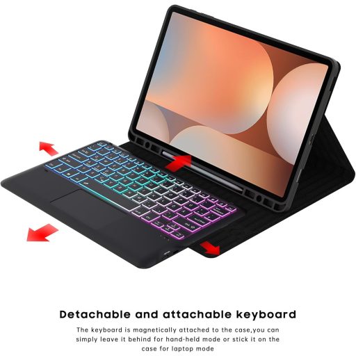 ROOFEI Samsung Galaxy Tab S9+/S10+ Billentyűzetes Tok Touchpad-dal, Vezeték Nélküli QWERTZ, 7 Szín LED