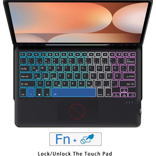 ROOFEI Samsung Galaxy Tab S9+/S10+ futrola s tipkovnicom i touchpadom, bežična QWERTZ, 7 boja LED