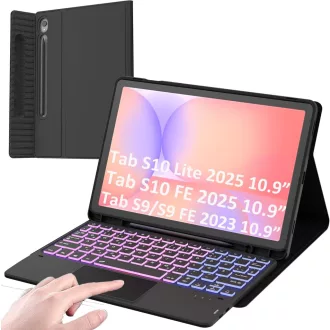   ROOFEI Samsung Galaxy Tab S10 Lite/S9 FE Tok Billentyűzettel 7 Szín LED Német QWERTZ