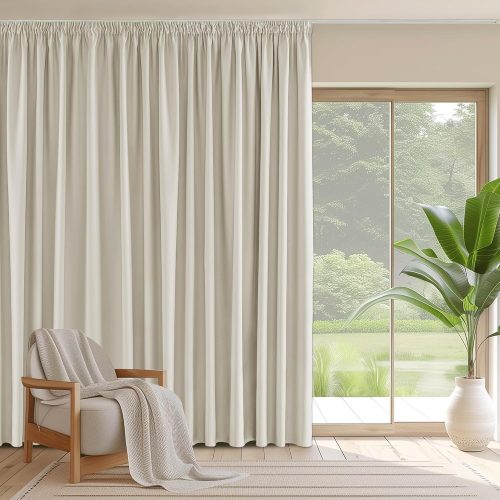 PONY DANCE Draperie Extra Largă Opacă cu Bandă Ondulată - Perdea Termoizolantă Despărțitoare pentru Sistem de Șină, 245x200 cm, Bej Deschis