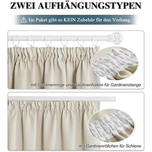 PONY DANCE Draperie Extra Largă Opacă cu Bandă Ondulată - Perdea Termoizolantă Despărțitoare pentru Sistem de Șină, 245x200 cm, Bej Deschis