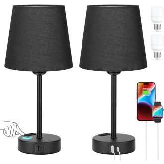   Kakanuo érintésérzékeny asztali lámpa szett 2db USB töltéssel, dimmer funkcióval, fekete