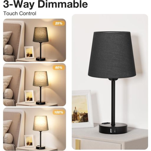 Kakanuo érintésérzékeny asztali lámpa szett 2db USB töltéssel, dimmer funkcióval, fekete