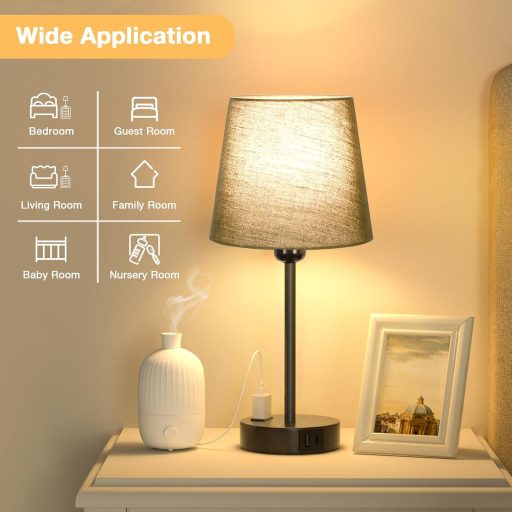 Kakanuo érintésérzékeny asztali lámpa szett 2db USB töltéssel, dimmer funkcióval, fekete