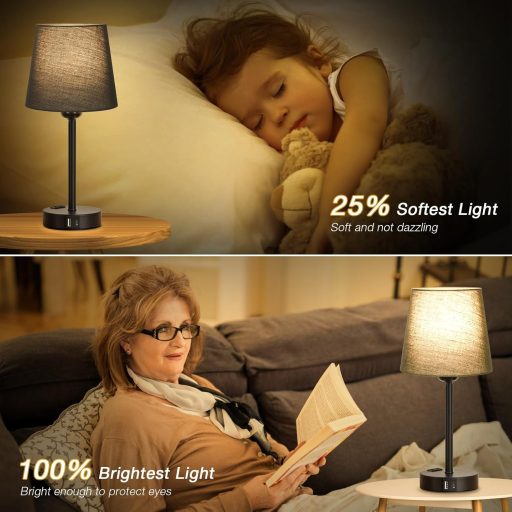 Kakanuo érintésérzékeny asztali lámpa szett 2db USB töltéssel, dimmer funkcióval, fekete