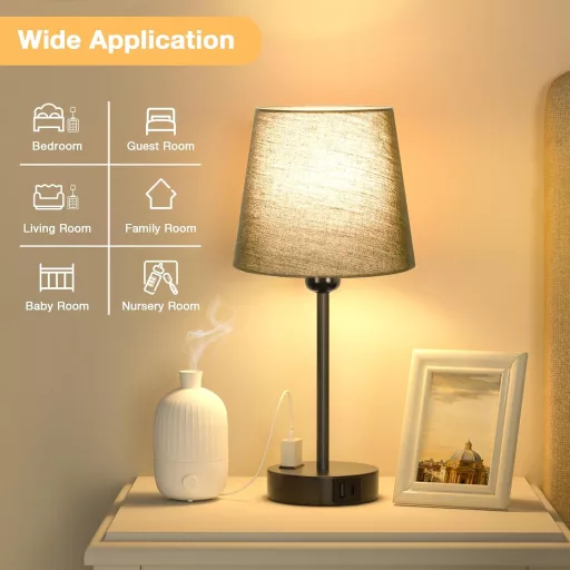 Kakanuo érintésérzékeny asztali lámpa szett 2db USB töltéssel, dimmer funkcióval, fekete