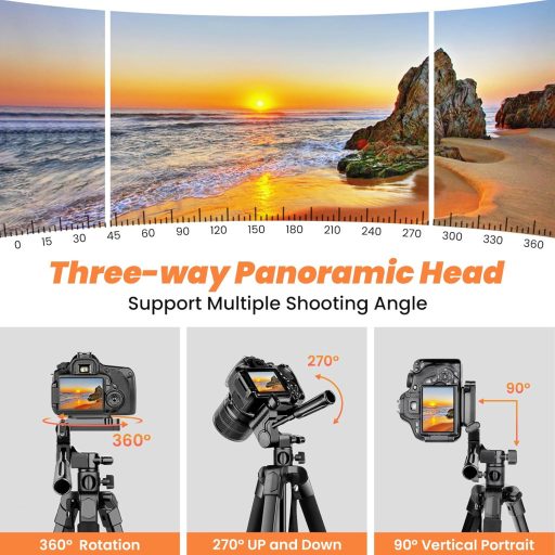 Nineigh 190 cm Alumínium Kamera Állvány - Okostelefonhoz, DSLR-hez, 360° Panoráma Fejjel, Távirányítóval, Vízszintes Fotózáshoz, Utazáshoz,