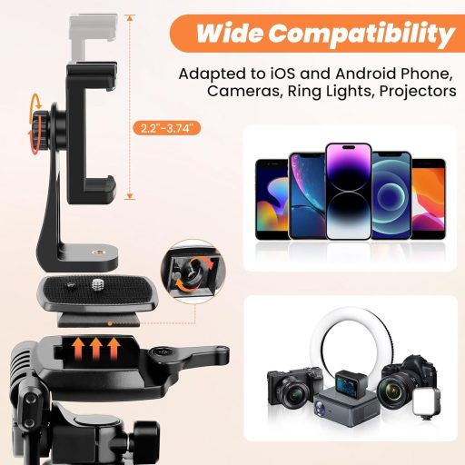 Stativ cameră Nineigh 190 cm Aluminiu - Pentru smartphone, DSLR, cu cap panoramic 360°, telecomandă, pentru fotografii orizontale, călătorii,