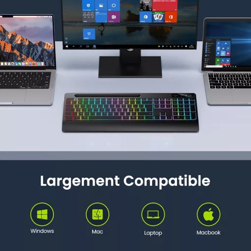 TECURS Wireless Billentyűzet Háttérvilágítással, Ergonomikus, Töltölthető, Csendes 2.4G