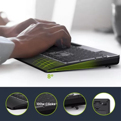 TECURS Wireless Billentyűzet Háttérvilágítással, Ergonomikus, Töltölthető, Csendes 2.4G