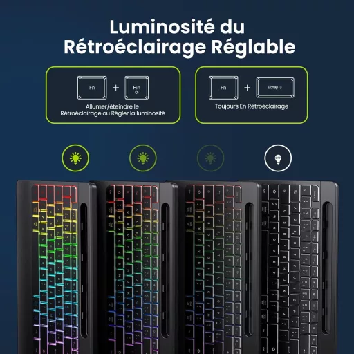 TECURS Wireless Billentyűzet Háttérvilágítással, Ergonomikus, Töltölthető, Csendes 2.4G