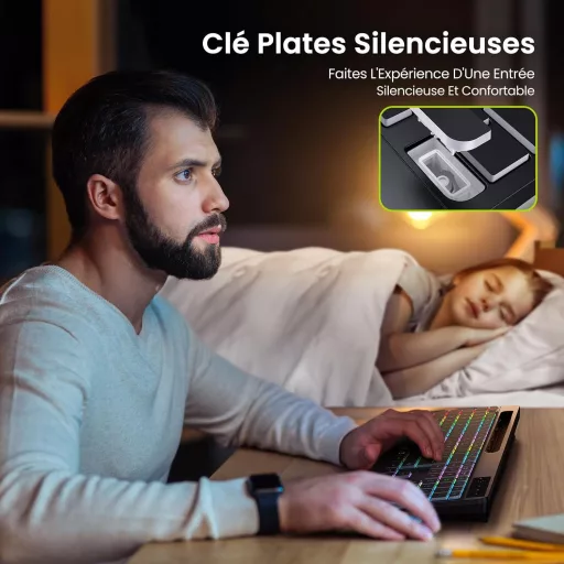 TECURS Wireless Billentyűzet Háttérvilágítással, Ergonomikus, Töltölthető, Csendes 2.4G