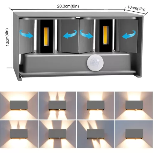 Kingwen 20W LED fali lámpa mozgásérzékelővel, IP65 vízálló, meleg fehér 3000K