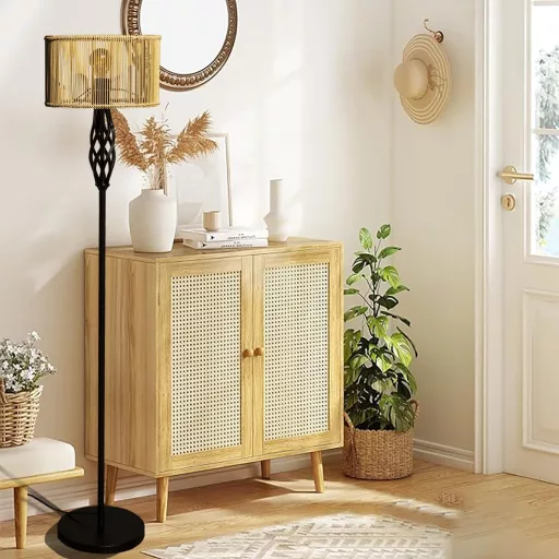 Osasy Rattan Bambusz Lámpaernyő Kerek Natúr Kézműves Asztali Fali Éjjeliszekrény Lámpa