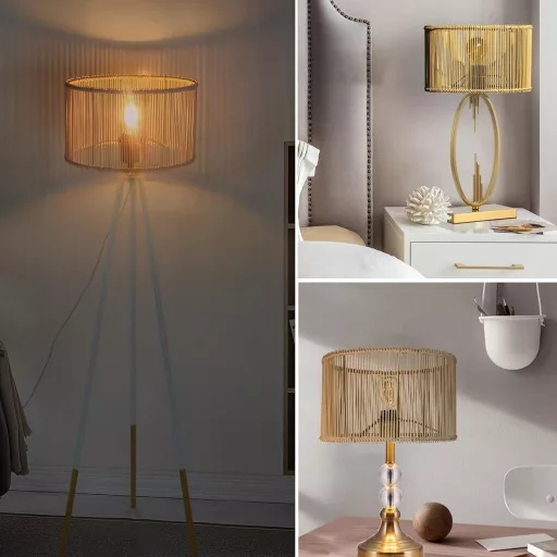 Osasy Rattan Bambusz Lámpaernyő Kerek Natúr Kézműves Asztali Fali Éjjeliszekrény Lámpa