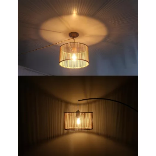 Abajur din Rattan Bambus Rotund Natural Artizanal pentru Lampă de Masă, Perete, Noptieră