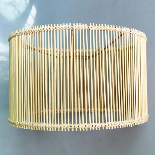 Osasy Rattan Bambusz Lámpaernyő Kerek Natúr Kézműves Asztali Fali Éjjeliszekrény Lámpa