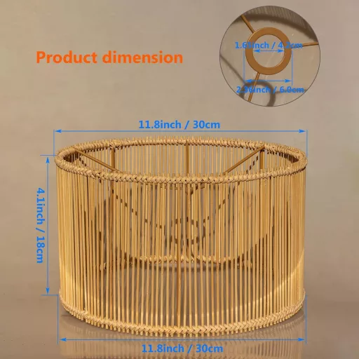 Abajur din Rattan Bambus Rotund Natural Artizanal pentru Lampă de Masă, Perete, Noptieră