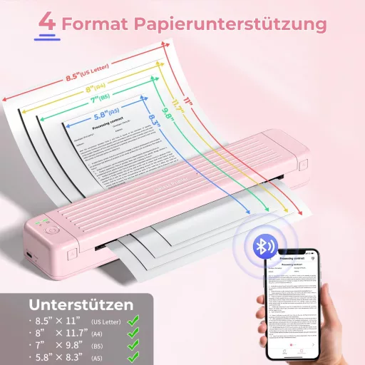 ASprink P831 hordozható A4 termál nyomtató - kompakt, rózsaszín