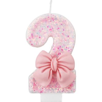   XIHIRCD Rózsaszín Szám Gyertya 0-9 - 7,5 cm Magas Születésnapi Tortagyertya Masnival - Évfordulóra, Partikra, Ünnepségekre - Viaszból Készül