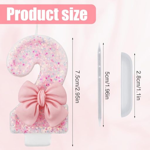 XIHIRCD Ružičasta Svjećica Broj 0-9 - 7,5 cm Visoka Rođendanska Svjećica za Tortu s Mašnom - Za Godišnjice, Zabave, Proslave - Izrađena od Voska