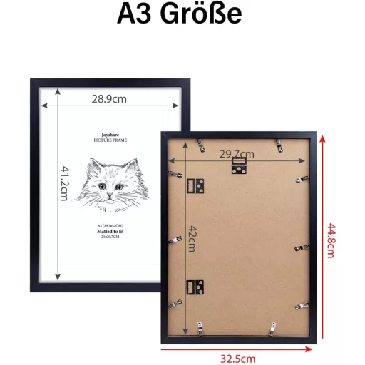 Joyshare A3 Fekete Képkeret MDF Fa Kerettel 27,9x42cm Akril Üveggel