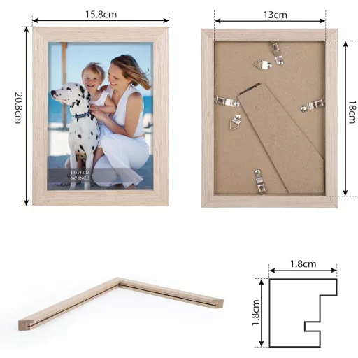 Joyshare 13x18 cm Tölgy MDF Képkeret Szett 5 db Akril Üveggel