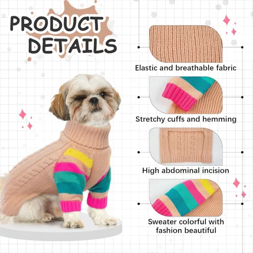 OUOBOB Kutyapulóver - Kistestű Kutyáknak, Garbónyakú Téli Pulcsi, Rózsaszín Kötött Ruházat Chihuahua és Más Fajtáknak, S Méret