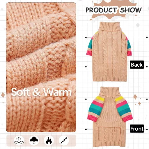 OUOBOB Kutyapulóver - Kistestű Kutyáknak, Garbónyakú Téli Pulcsi, Rózsaszín Kötött Ruházat Chihuahua és Más Fajtáknak, S Méret