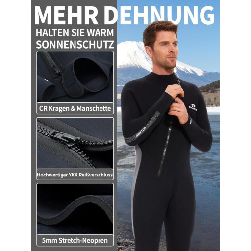 Owntop 5mm neoprén búvárkodási ruha férfiaknak és nőknek - elülső cipzárral, hosszú ujjal, UPF50+ védelemmel
