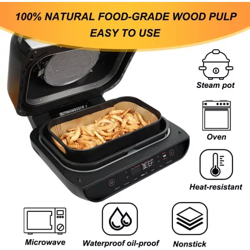 BYKITCHEN Papier na pečenie pre Ninja Foodi MAX Grill a Airfryer - 100ks Nepriľnavé papiere na fritovanie horúcim vzduchom pre model AG551EU, 27,8 × 15 cm