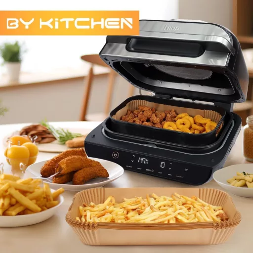 BYKITCHEN Sütőpapír Ninja Foodi MAX Grillhez és Airfryerhez - 100db Tapadásmentes Légkeveréses Sütőlap AG551EU Modellhez, 27,8×15cm