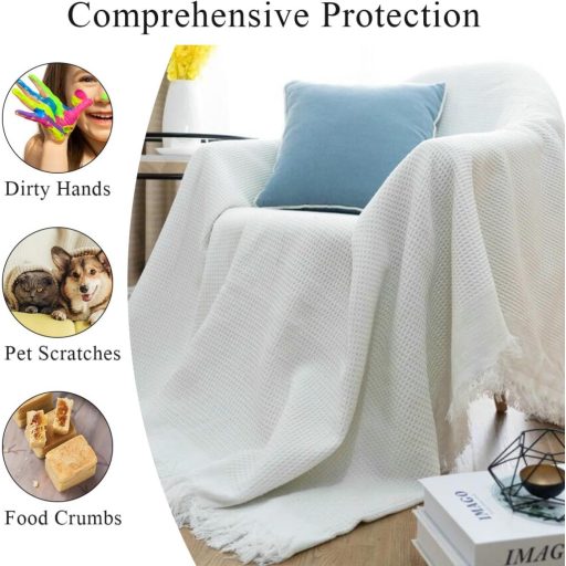 HAMON Pamut Kanapéhuzat 130x180cm Fehér Mosható Egyszemélyes Takaró Gyerekeknek Háziállatoknak