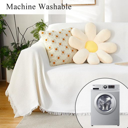 Husă de canapea din bumbac HAMON, 130x180cm, Albă, Lavabilă, Plaid de o persoană, Pentru copii și animale de companie